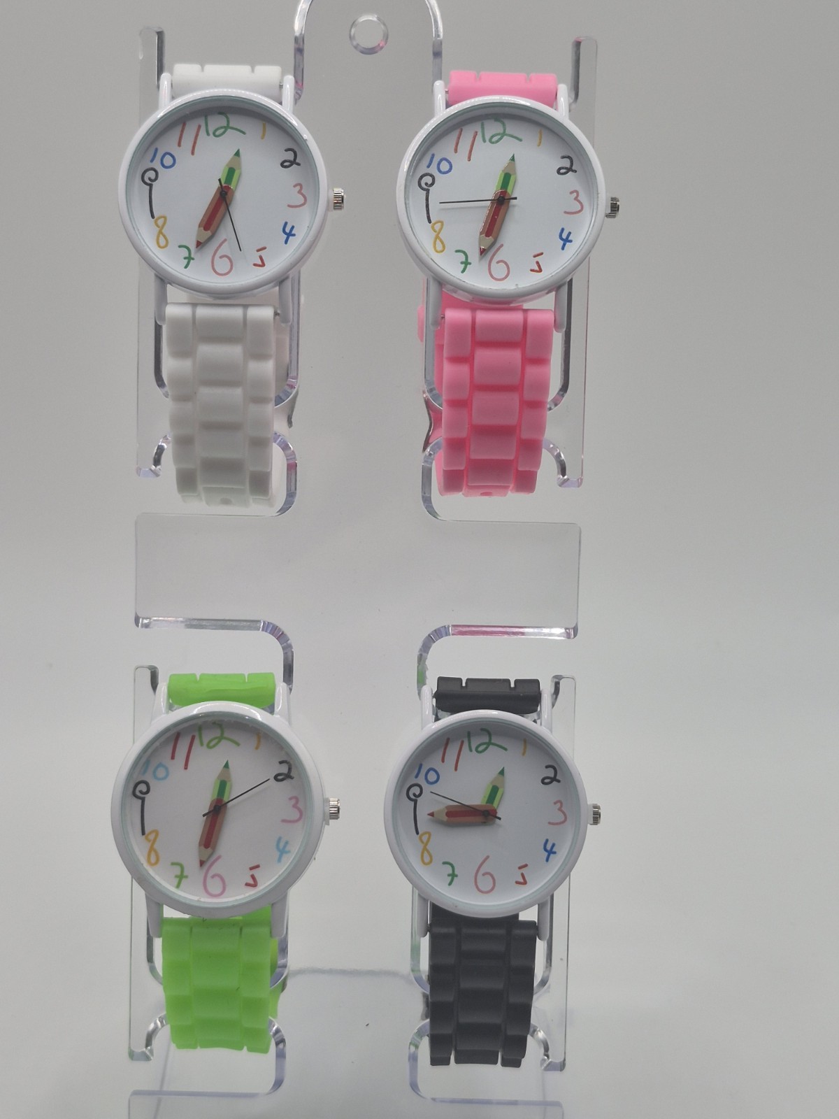 Lot of 4 Quartz Analog Wristwatches Silicone Strap White/Multicolor Arabic Dial