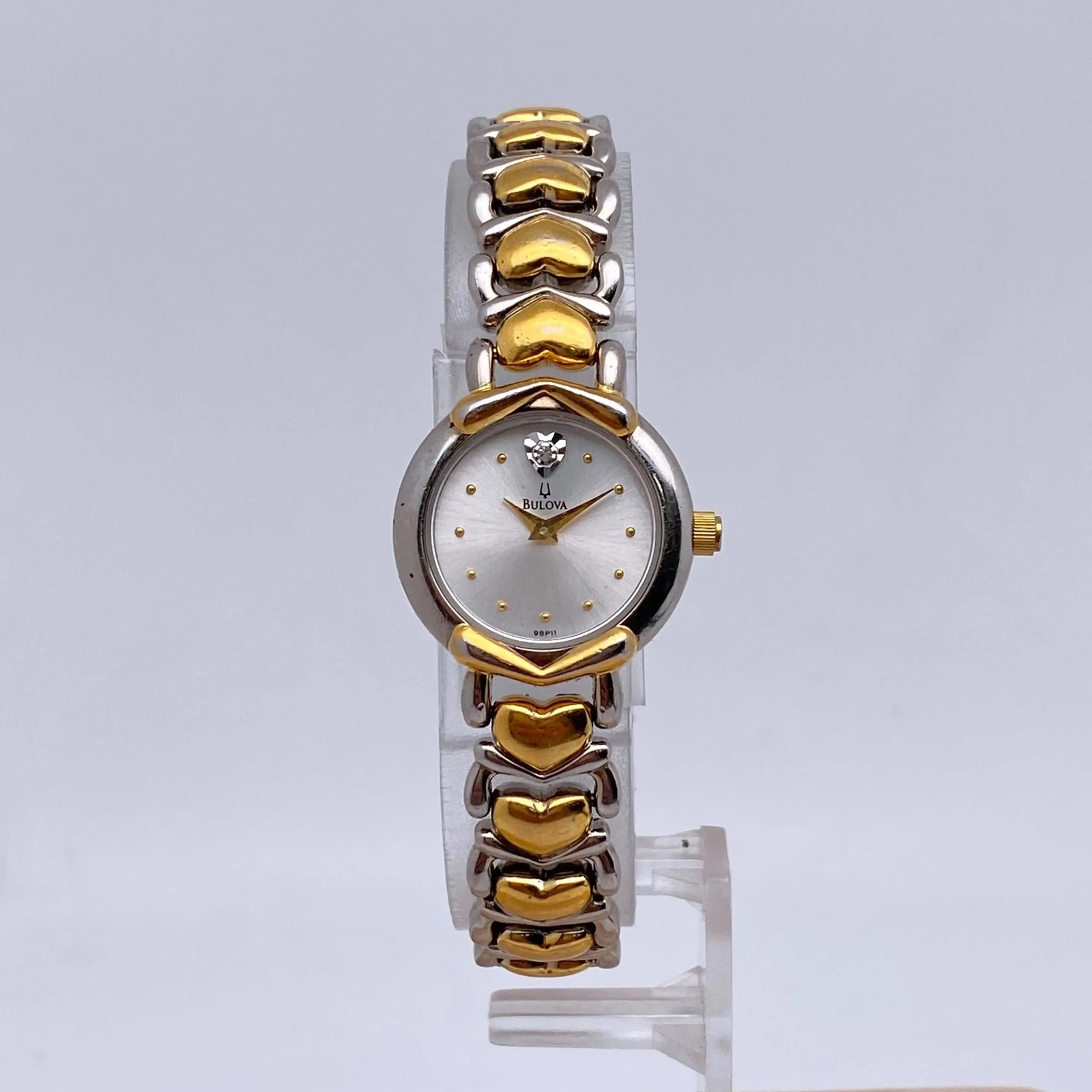 Bulova Two Tone Steel Silver Dial Ladies Quartz Watch 98P11