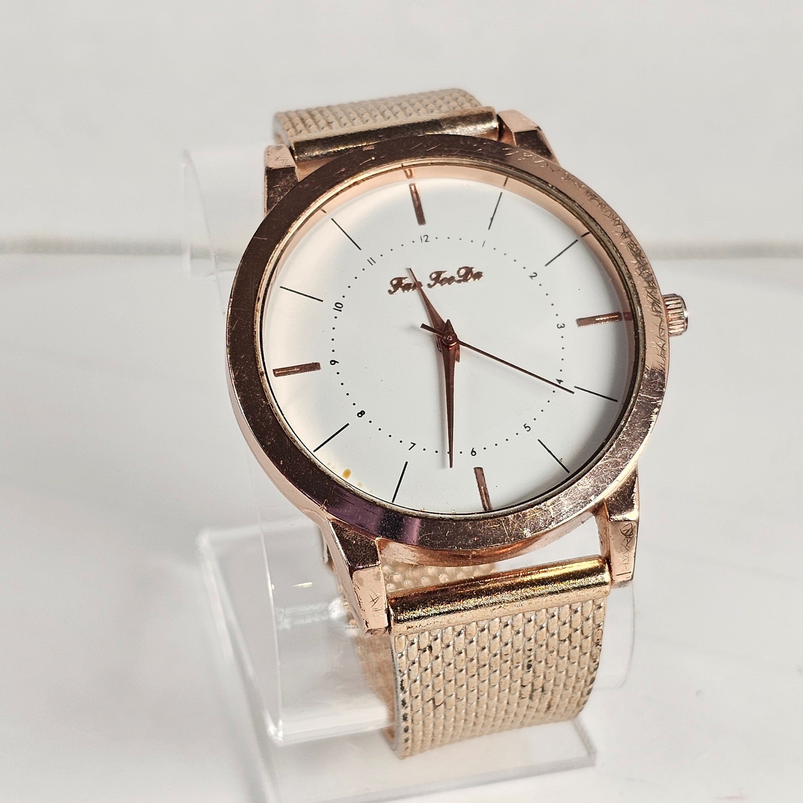 Fei Fei Da Quartz Watch Rose Gold Tone 39.9mm Case Mesh Band Tested New Battery
