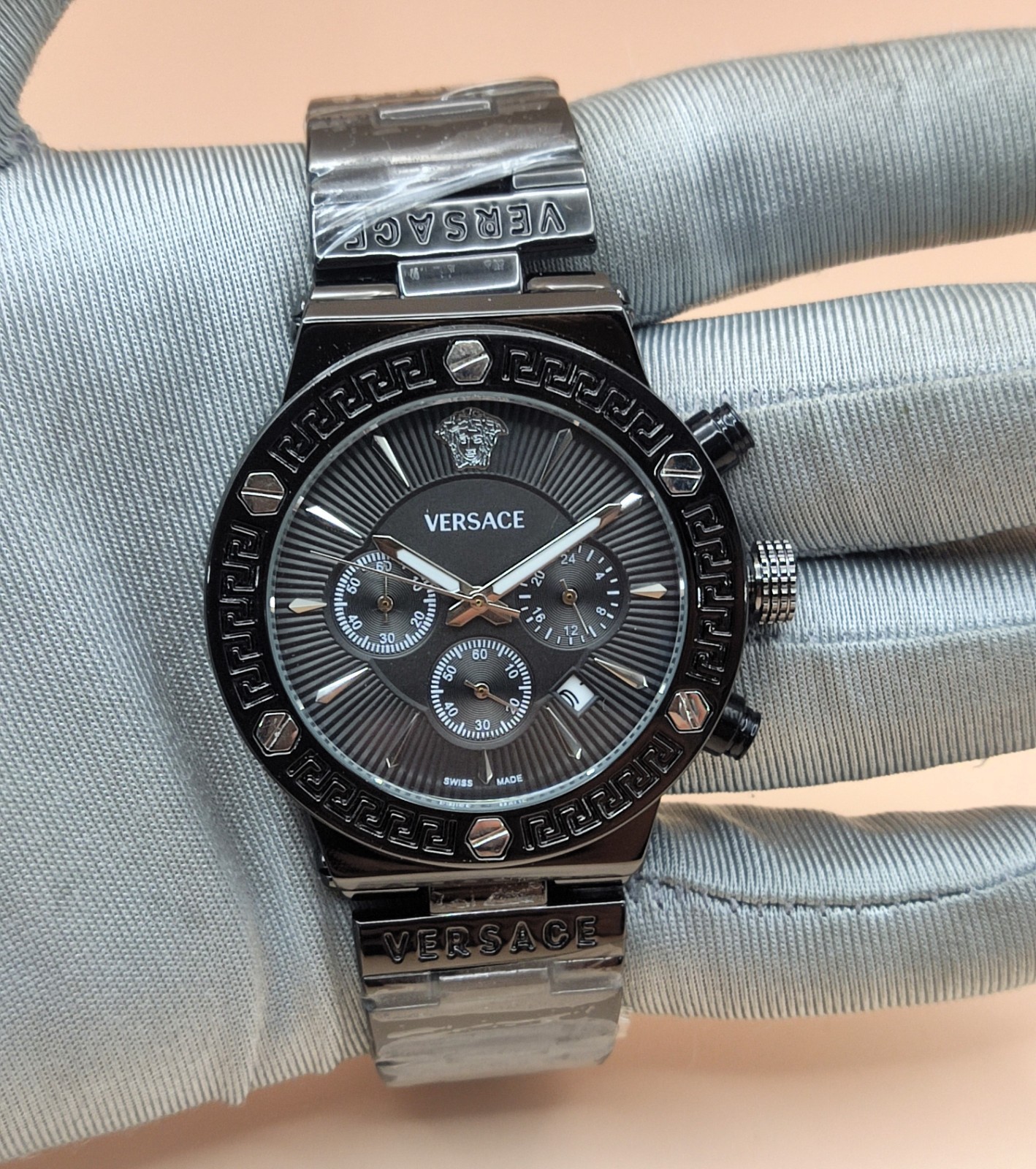 Amazing Versace Chronograph Black Dial Analog Refurbished Men’s Wrist Watch