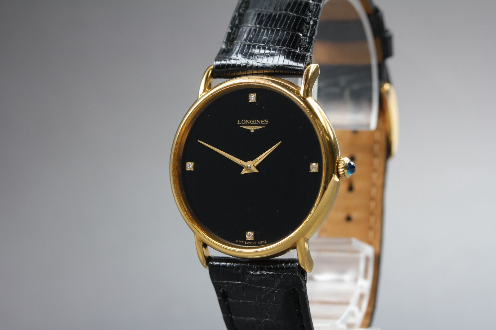 Longines 847 4222 L847.4 Black 4 Diamonds Manual Winding Men’s Watch EXC+++++