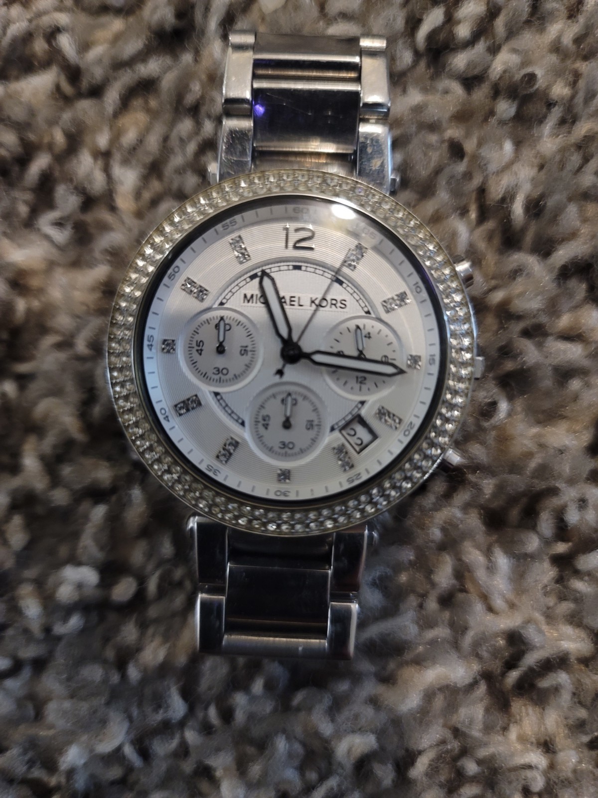 Michael Kors Women’s Parker Watch MK5353 Silver Tone Chronograph Gemmed Bezel #2