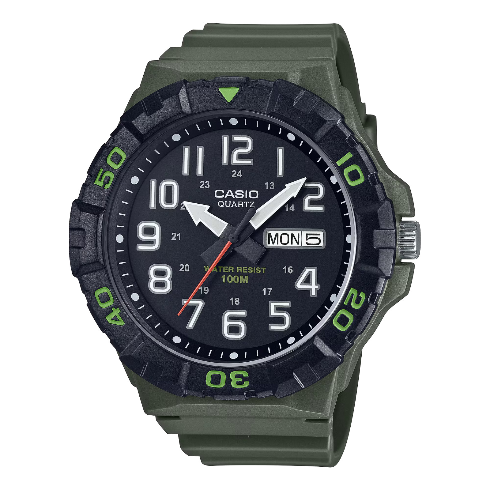 Casio MRW-210H-3AV Men’s Green Analog Day Window Sport Watch WR 100M Resin Band