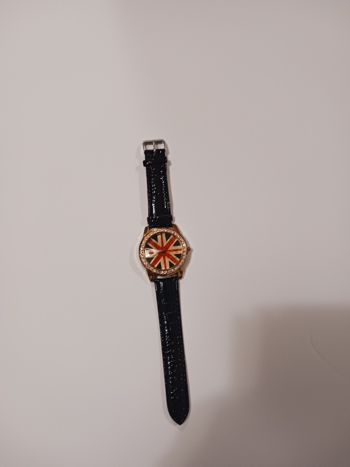 Fashion Bracelet/Watch with Glossy Black Faux ‘Leather’ Animal Print Band NWOT