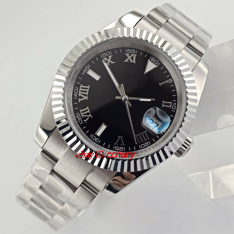 40mm sterile black blue dial date Roman sapphire glass automatic mens watch