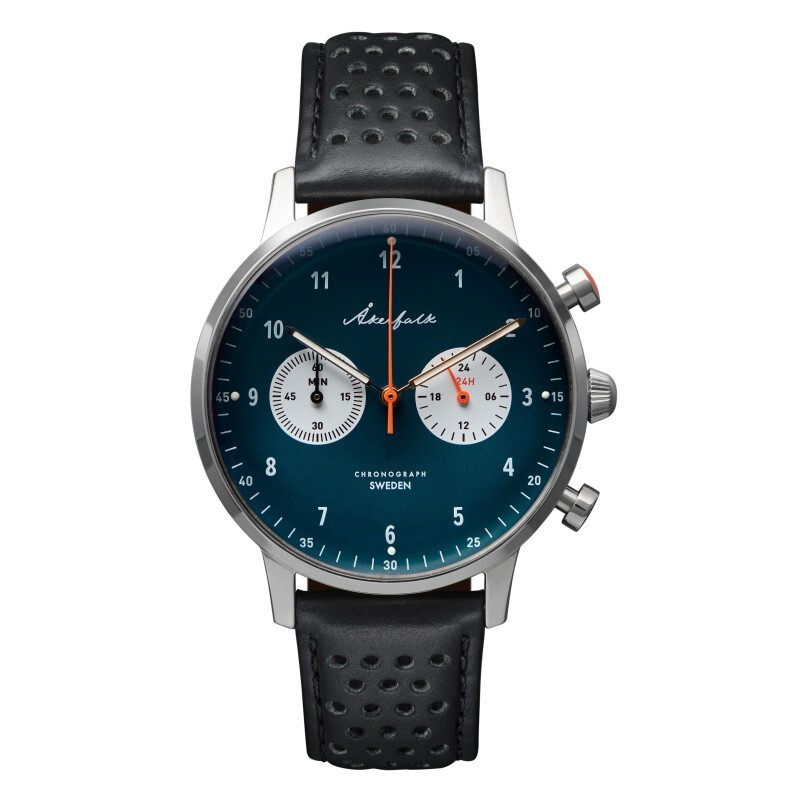 Akerfalk Cronografo Quarzo Meccanico Acciaio Ibrido Blu Nero Orologio Uomo