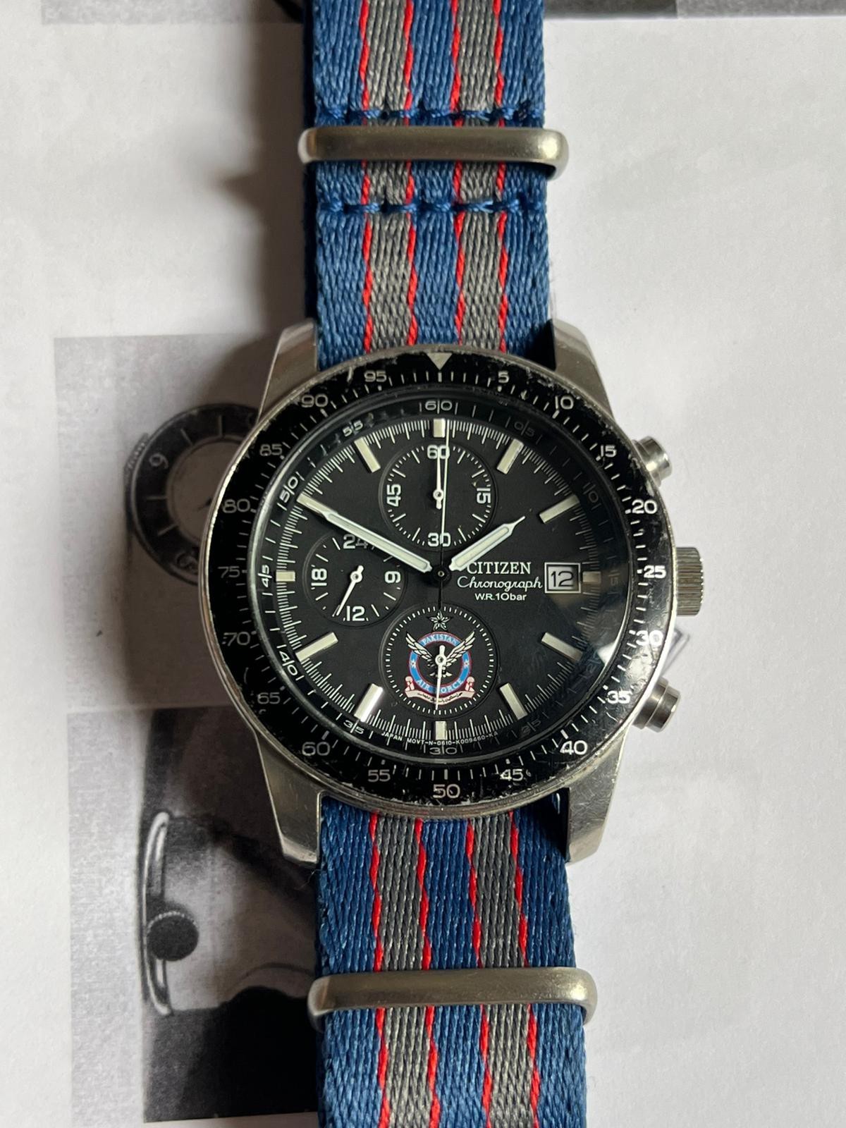 Vintage Citizen PAF Chronograph Quartz Pakistan Air Force Officer Military Issue