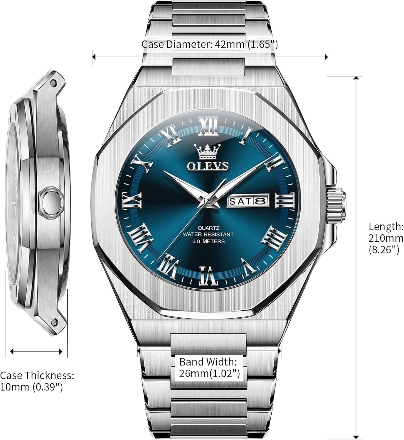 Luxury Men’s Analog Quartz Watch – Large Stainless Steel, Waterproof & Stylish