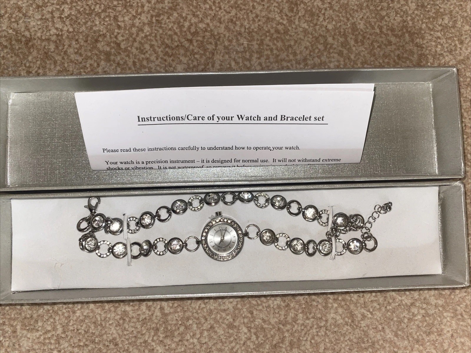 WATCH AND BRACELET SET DIAMONTE SILVER TONE DRESSY FORMAL PARTY BRAND NEW IN BOX