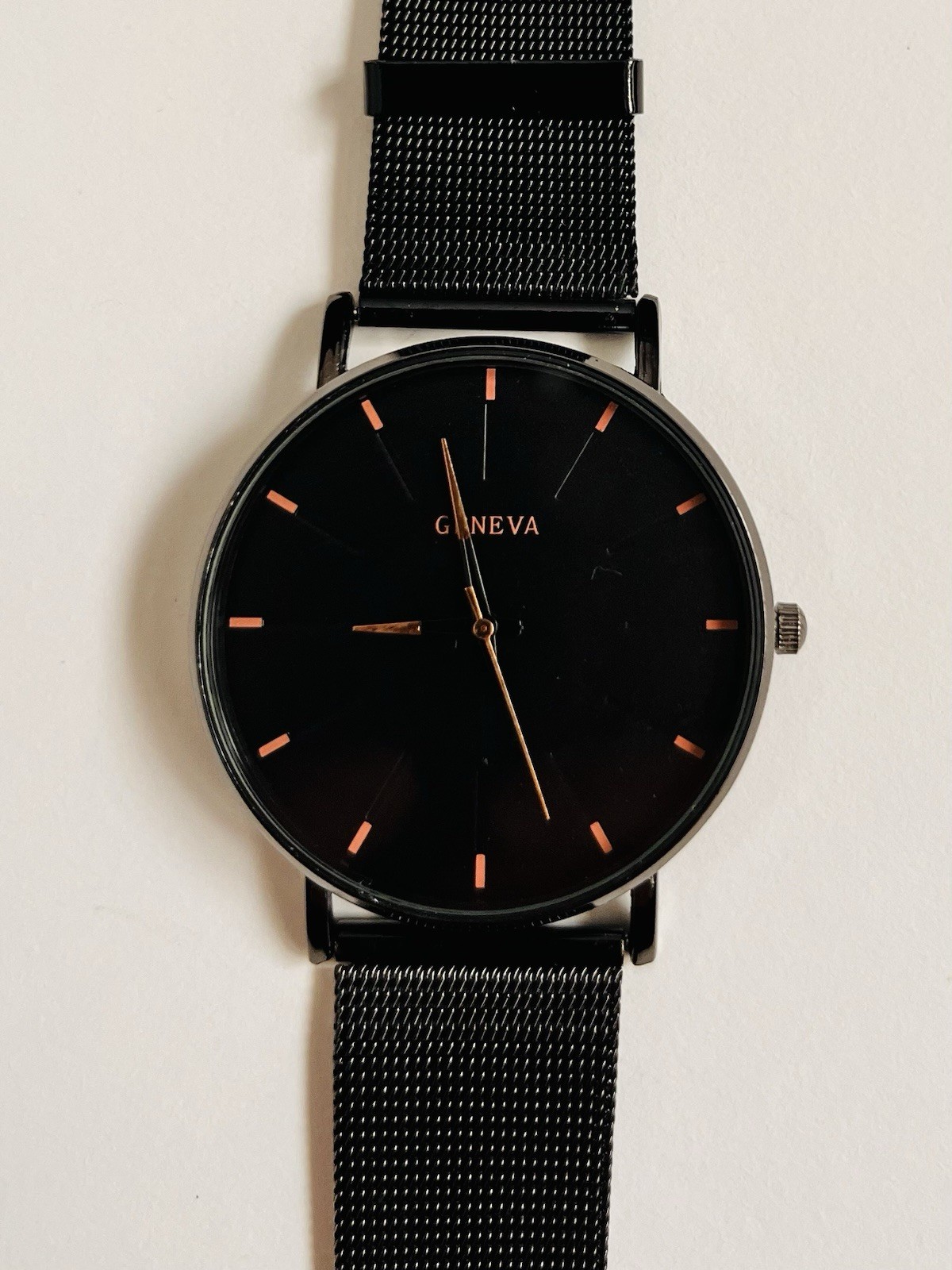 Geneva Watch Black With Rose Gold Time Highlights