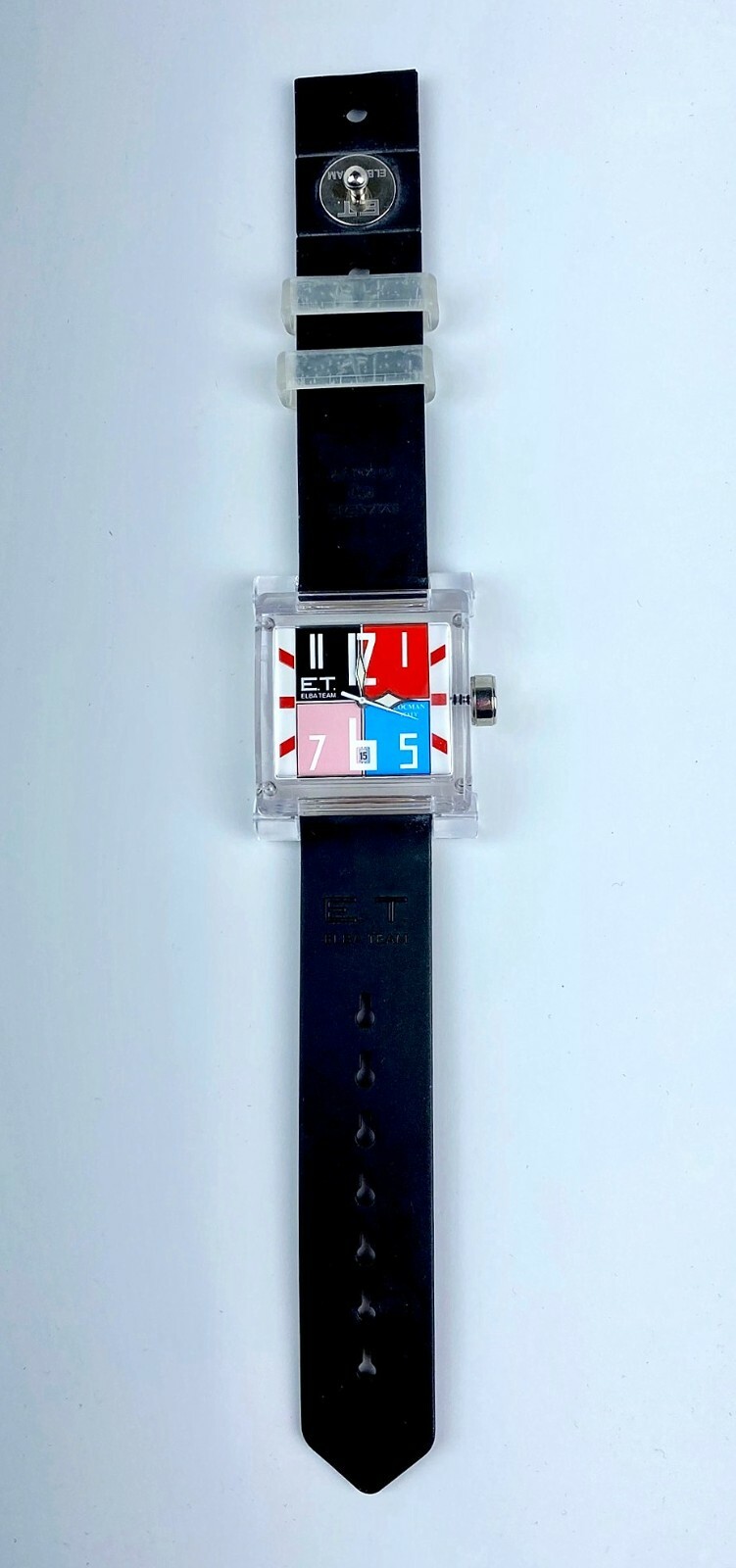 LOCMAN ELBA TEAM QUARTZ SQUARE CLEAR WATCH BLACK SILICONE BAND DATE ITALY NEW