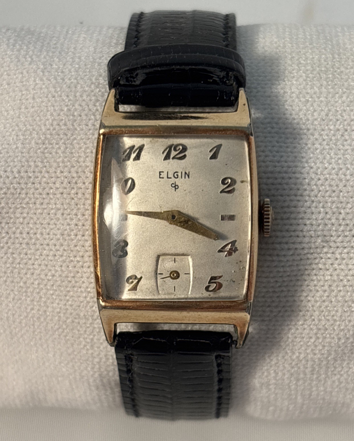 Vintage Elgin DuraPower 10K Gold Filled Tank Watch – Hadley Teju Strap – RUNS