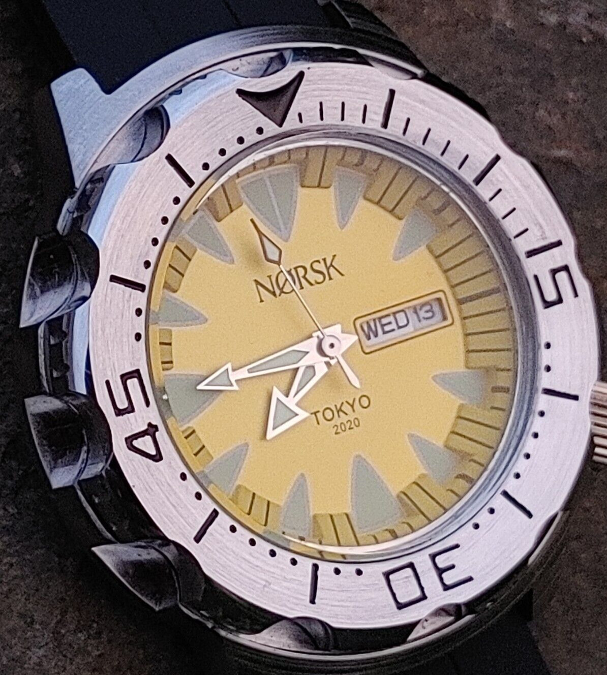 Sea Monster Diver Watch, Norsk, Norway Tokyo Olympics, Citizen quartz – Yellow