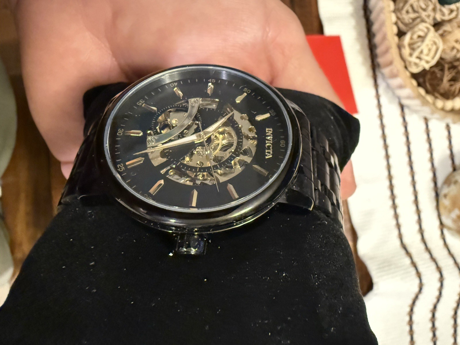 Invicta Men’s Skeleton Dial Wristwatch, Black SS Bracelet, Automatic, Box