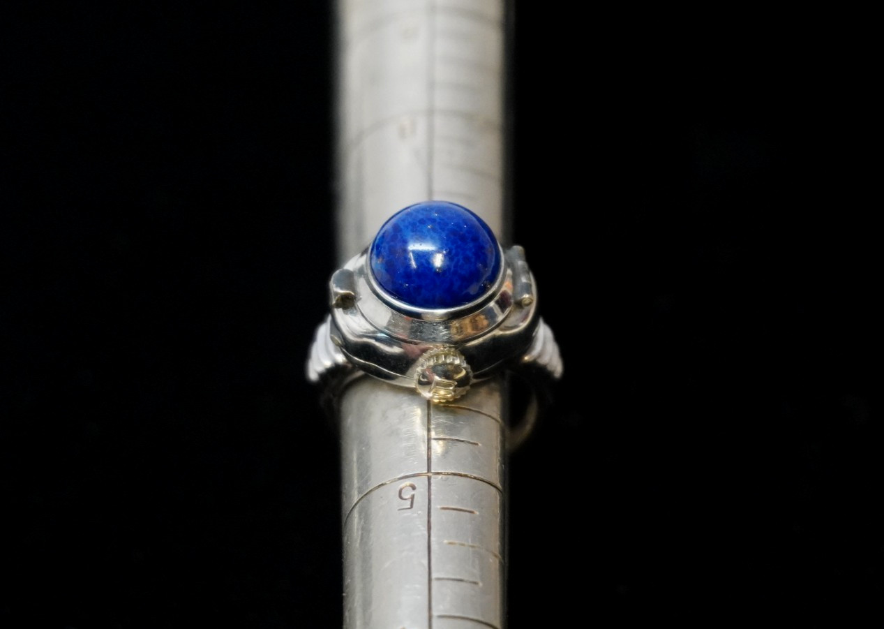 VIntage Bucherer blue sphere stone top Watch Ring 17J Sz 6