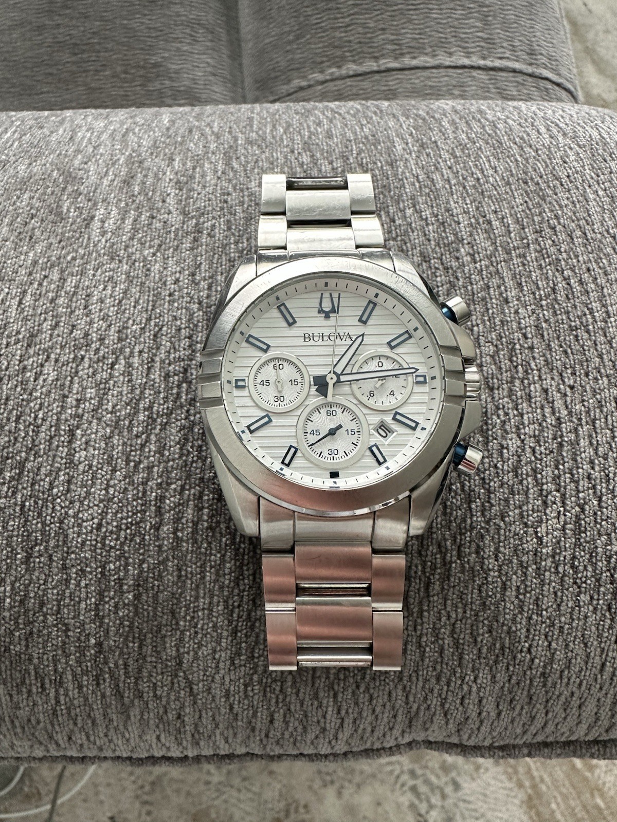 Bulova Men’s Silver Stainless Steel Quartz Chronograph Watch 96B307 44 mm