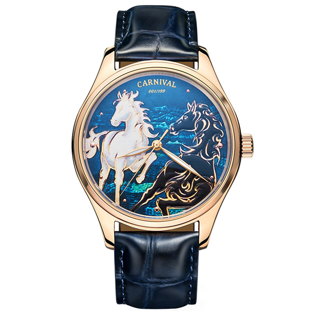 Men’s Automatic Mechanical Watches Tiger Sapphire Grass Leather Strap Waterproof