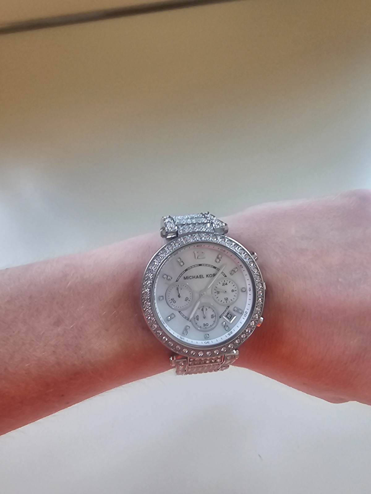 Michael Kors Parker Mother of Pearl Dial Crystals Steel Ladies Watch MK5572