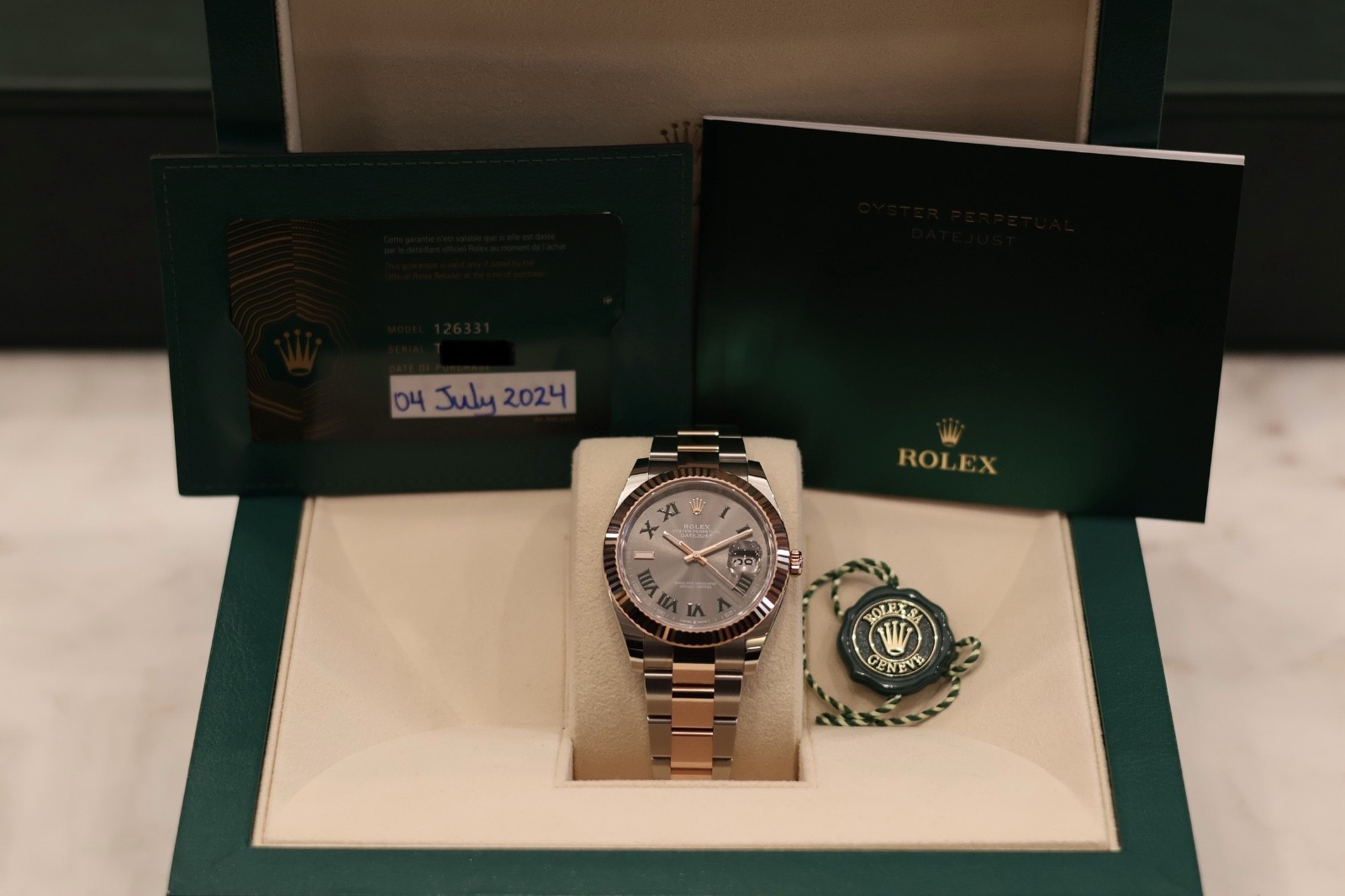 Rolex Datejust 41 Two Tone Rose Gold Wimbeldon Oyster 126331 Full Set 2024 mint