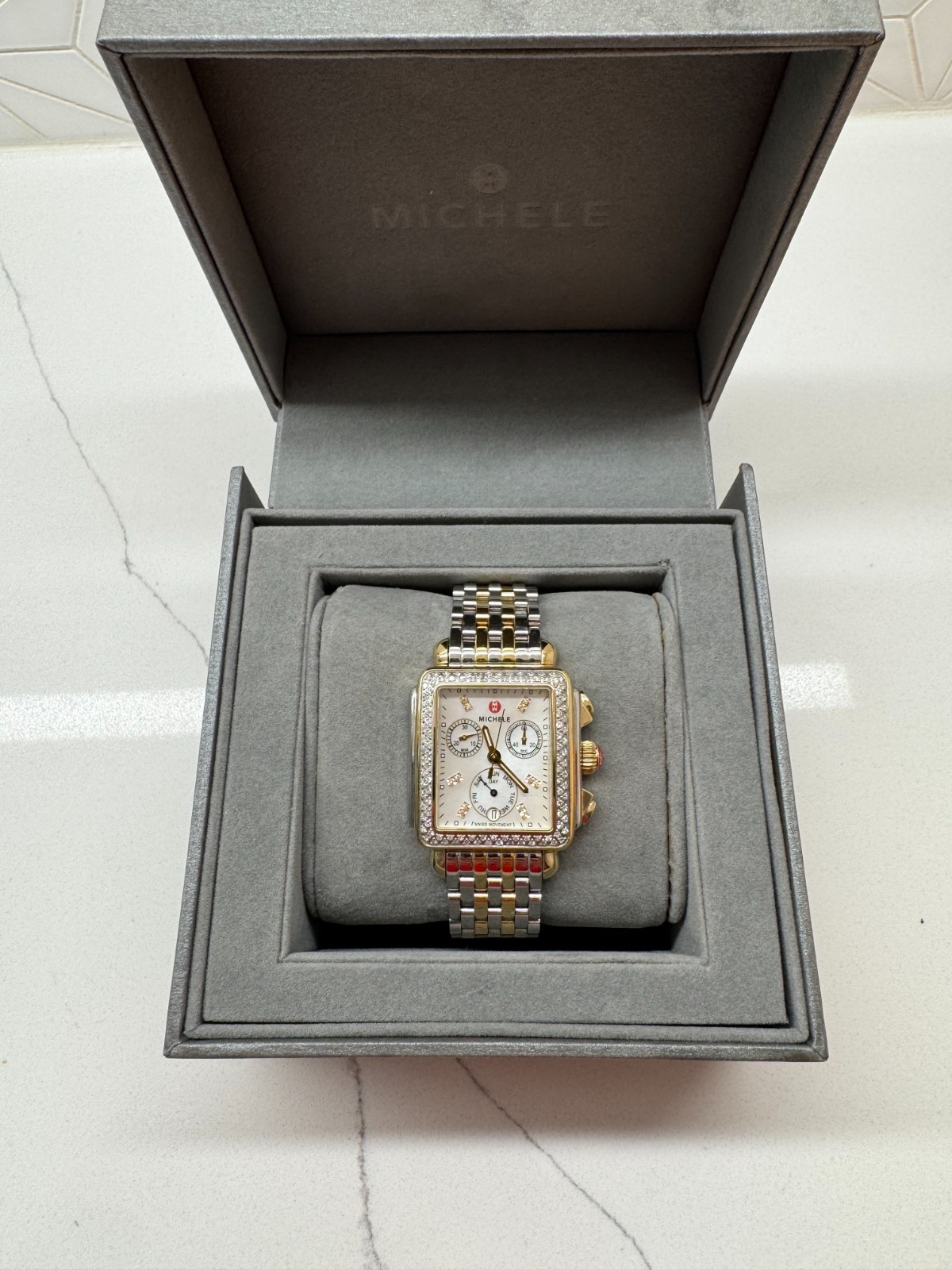 Michele Deco Chronograph Date Two-Tone with Diamonds Womens Watch MWW06P000108