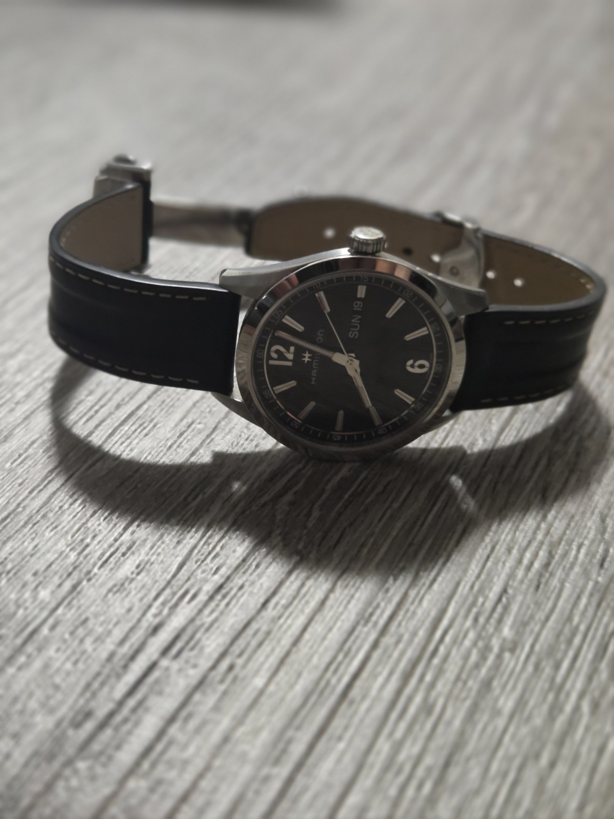 Hamilton Jazzmaster Men’s Quartz Swiss Made Day/Date Black Dial Leather