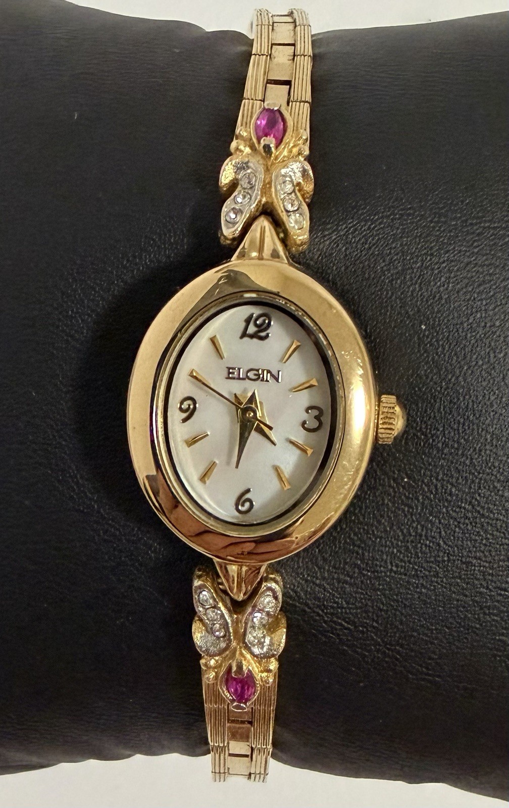 vintage antique elgin Luxury Gold Tone With 2 Genuine Ruby Stones Ladies Watch.