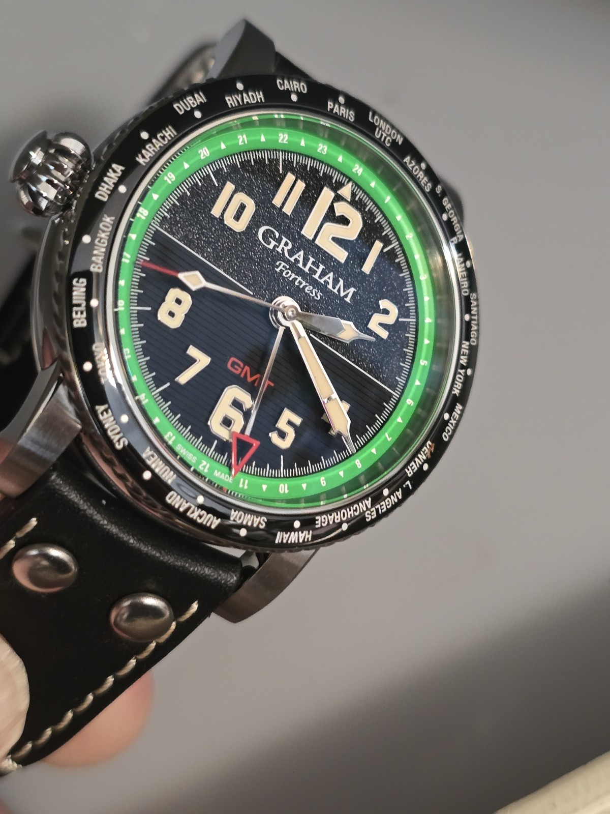 Graham Fortress City GMT 2FOBC.G04A 44MM S/S Left Handed Auto Strap Watch.New.BP