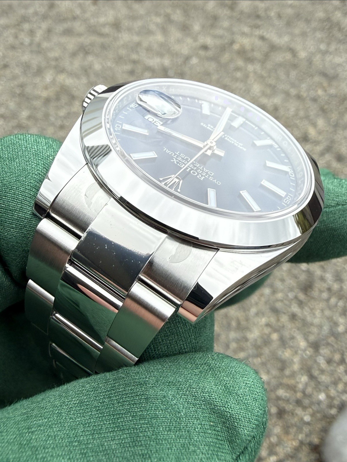 Rolex Datejust 41 Stainless Steel Oyster Smooth Blue Stick Dial 126300 with Box