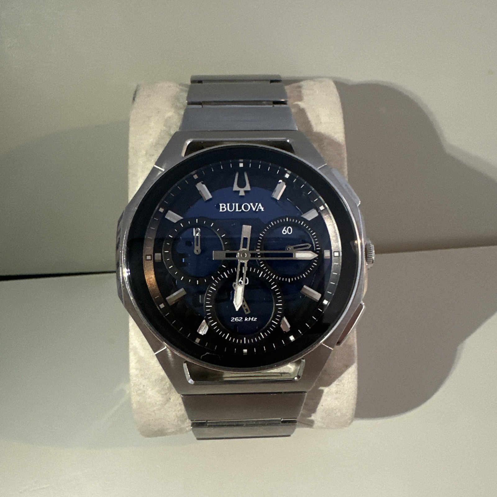 BULOVA Men’s CURV Series Stainless Steel Blue Dial Chronograph WATCH 96A205