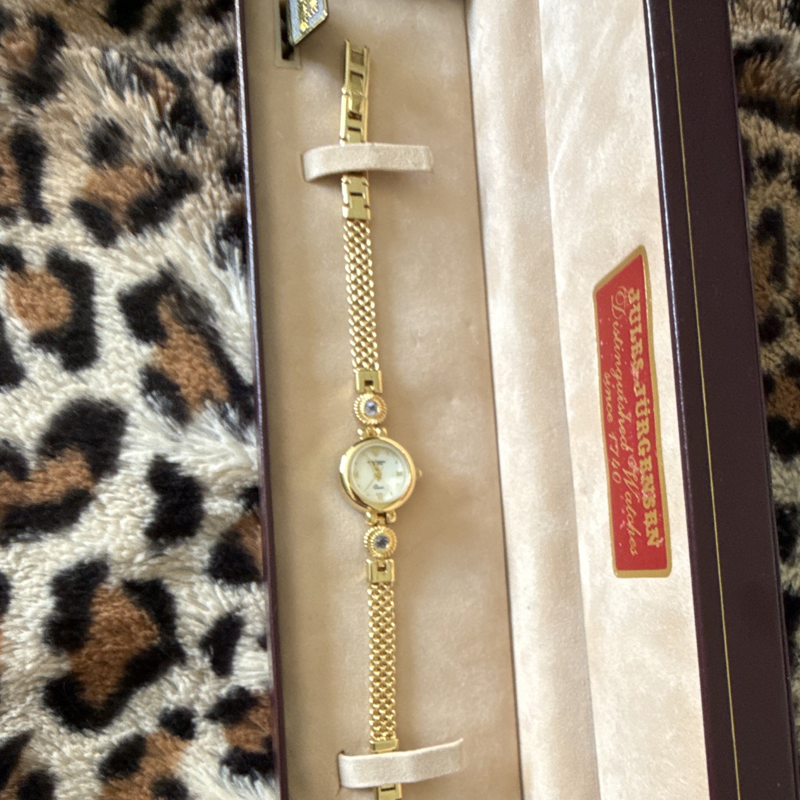 Vintage Jules Jurgensen Women’s Quartz Gold-Tone Watch Roman Numerals w/Box