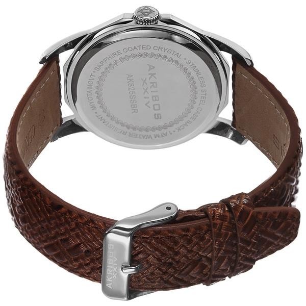 Akribos XXIV AK825SSBR Dodecagon Bezel Champagne Dial Brown Strap Mens Watch