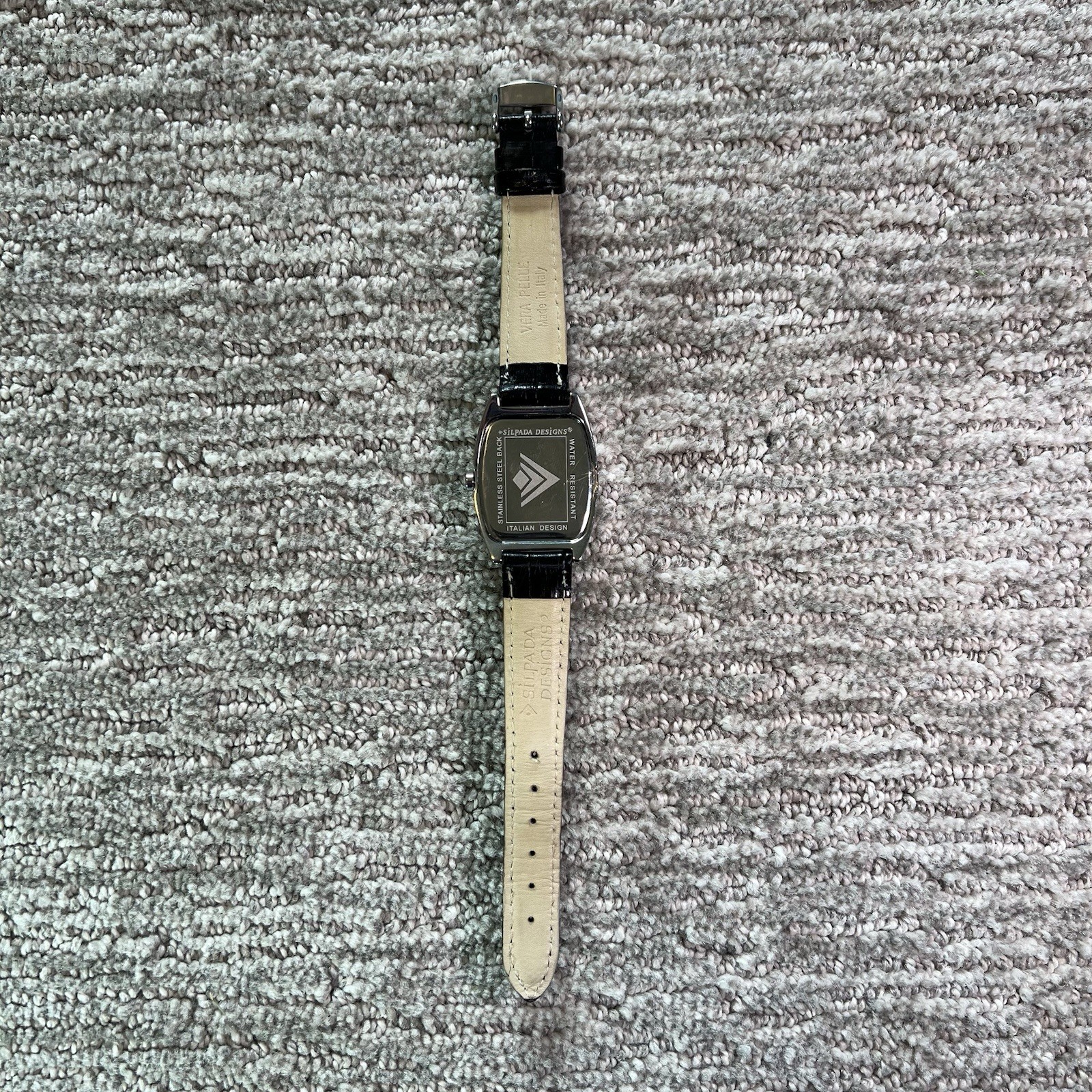 Silpada Designs Barrel Tonneau White Dial Caseback Italian Design Black Strap