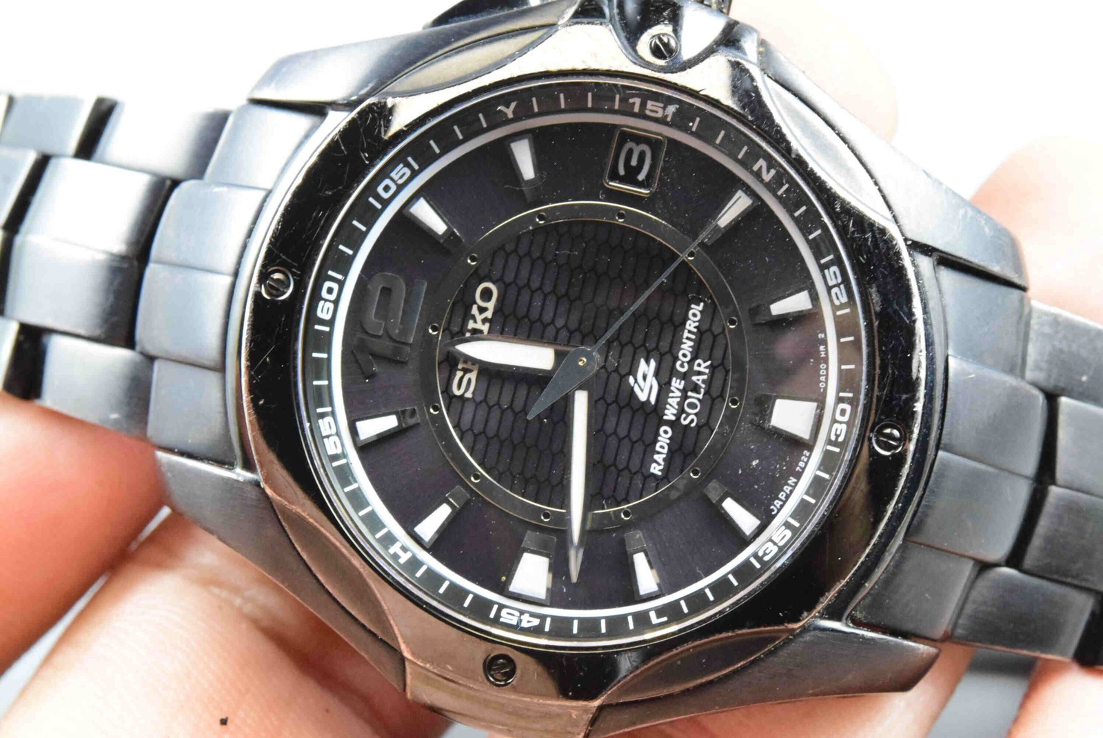 Vintage watch Seiko Solar Ignition 7B22-0AA0 Black Men Quartz Round 44mm