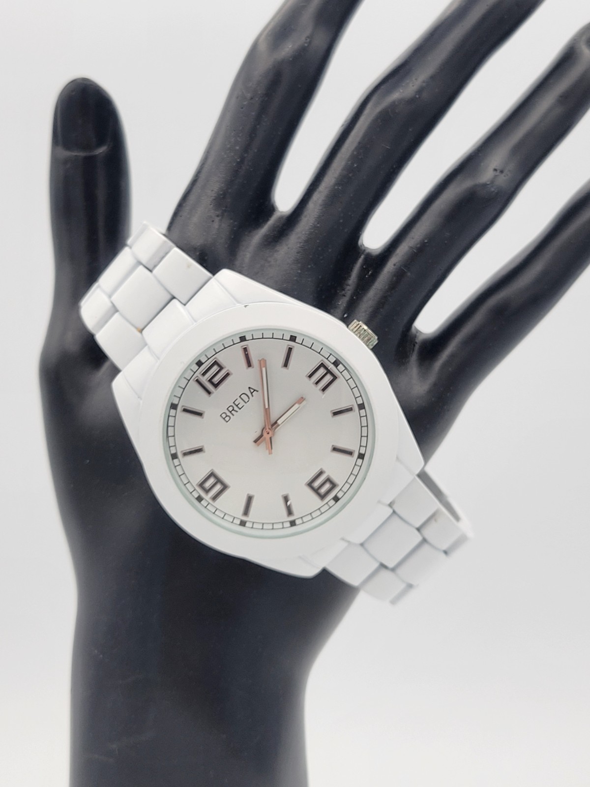 Breda White Ceramic Unisex Watch 45mm Deployment Clasp New Battery Excellent!