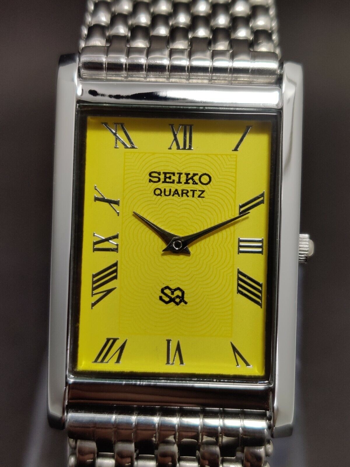 Vintage Seiko Slim Quartz Yellow Face Rectangle Japanese 26MM Men’s Watch A77