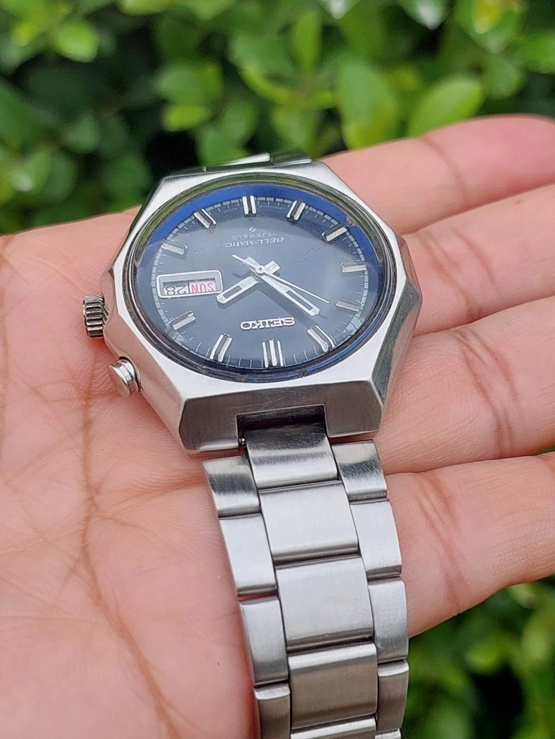 Vintage 1976 Seiko Bell-Matic Automatic Alarm System Blue Dial with Day-Date