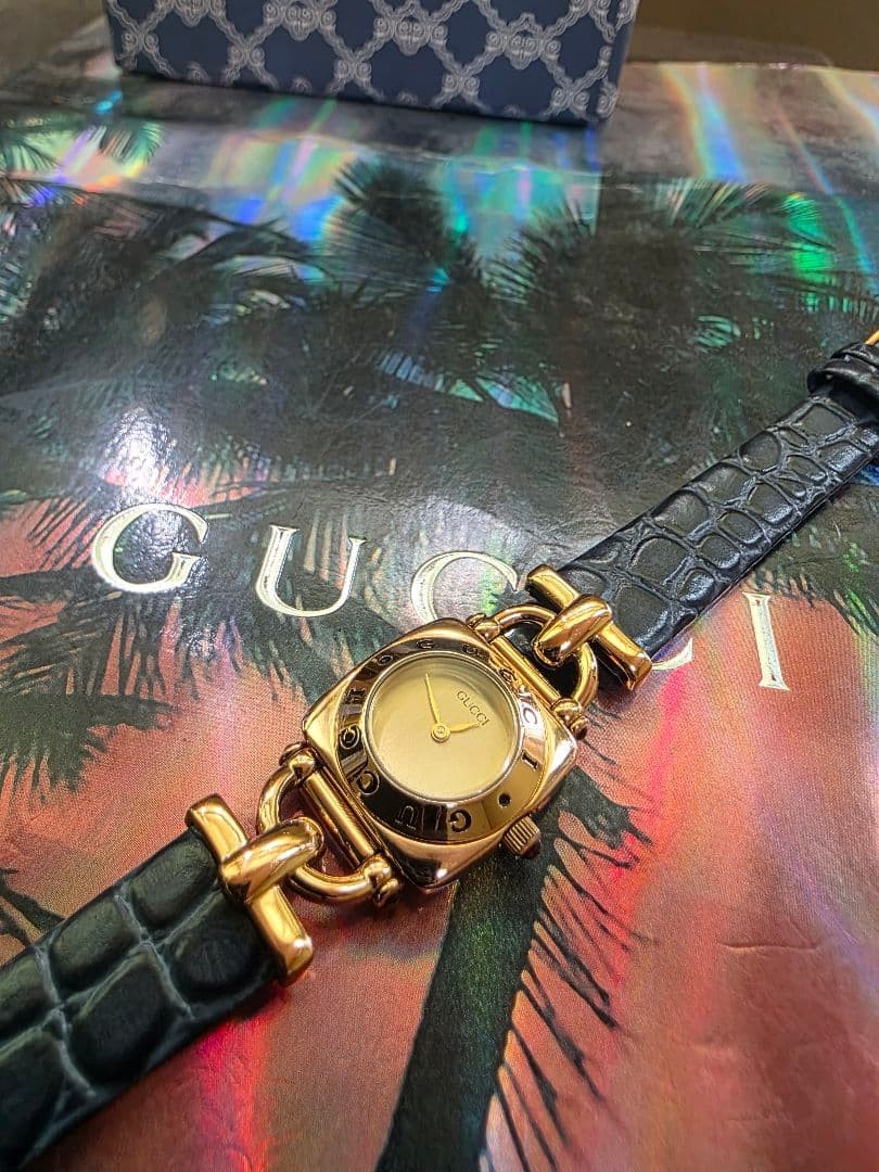 Gucci 6300L Gold Dial Blue Leather Quartz Watch Pre-Owned