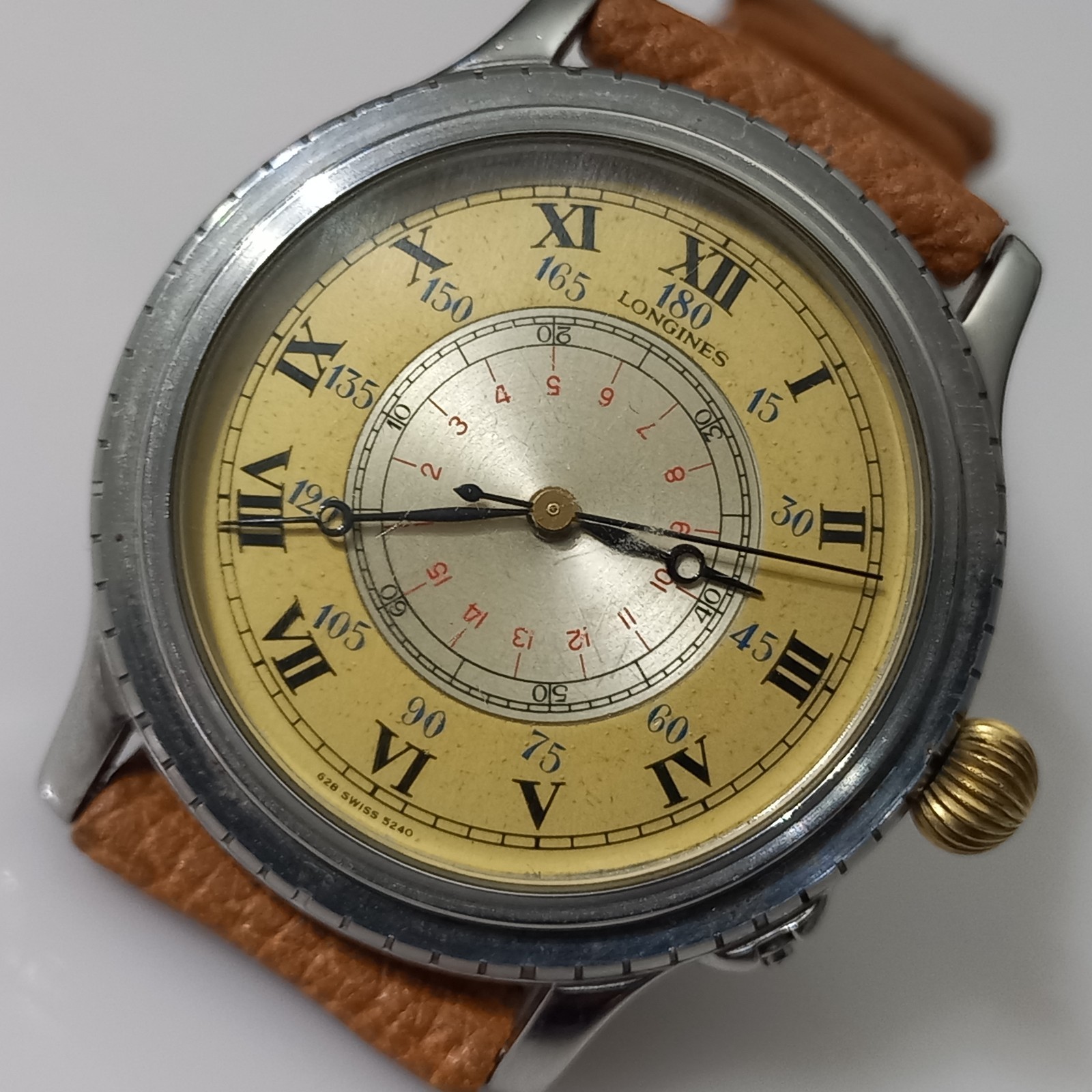 18k/Steel LONGINES Lindbergh Hour Angle Cal L 628.1 Ref 628.5240 (Bezel Missing)