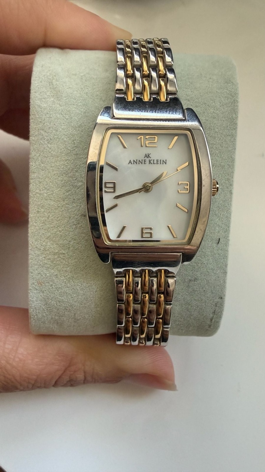 Anne Klein Women’s Two-Tone Square Case Watch with Mother of Pearl Dial