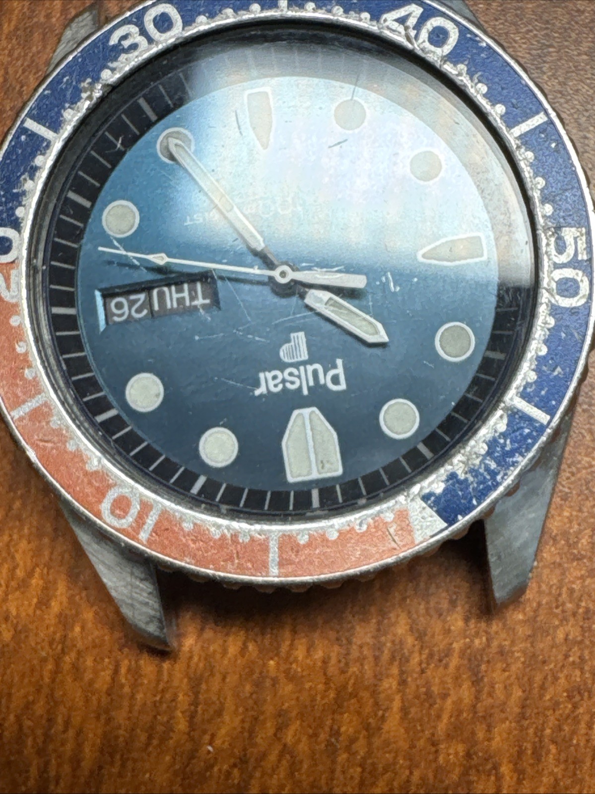 Vintage Seiko Pulsar Y563 601H T Quartz 100m Pepsi Divers Men’s Watch 39mm AS IS