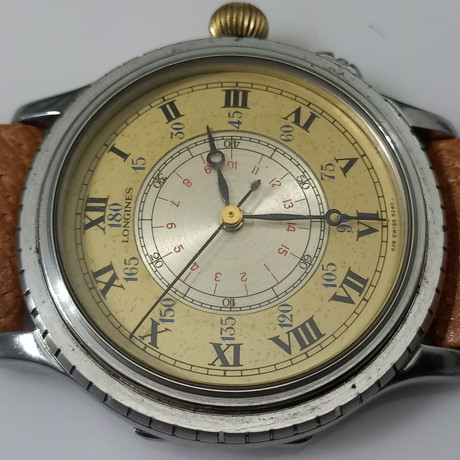 18k/Steel LONGINES Lindbergh Hour Angle Cal L 628.1 Ref 628.5240 (Bezel Missing)