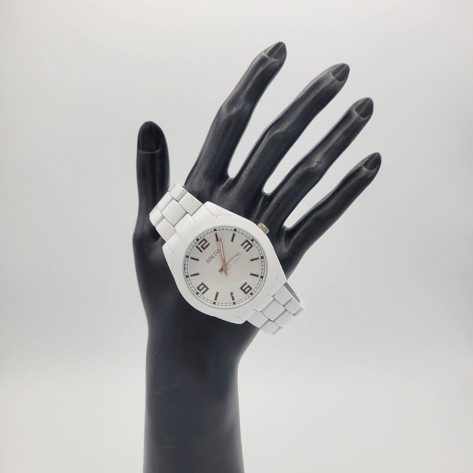 Breda White Ceramic Unisex Watch 45mm Deployment Clasp New Battery Excellent!