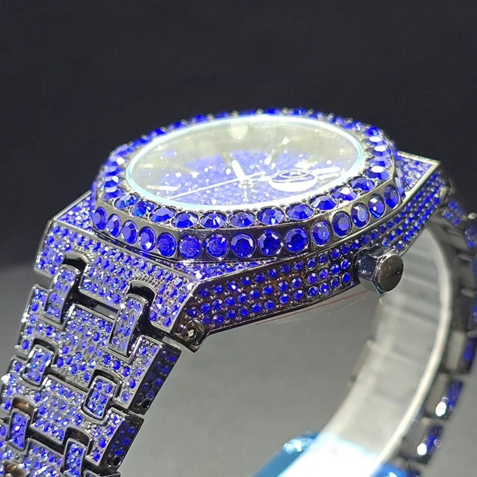 Mens Diamond Bling Watch Quartz Luxury Zircon Bezel Fashion Wristwatch