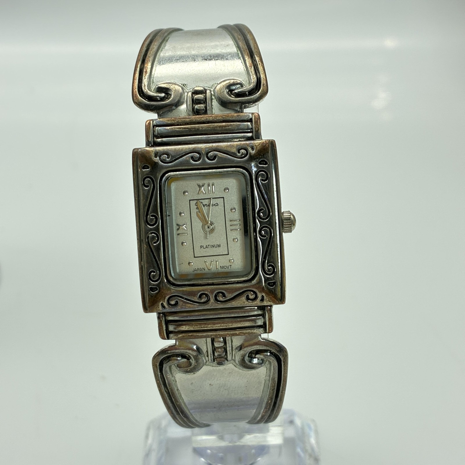 Geneva Watch Silver Dial Roman Numerals Cuff Bracelet Quartz 8090