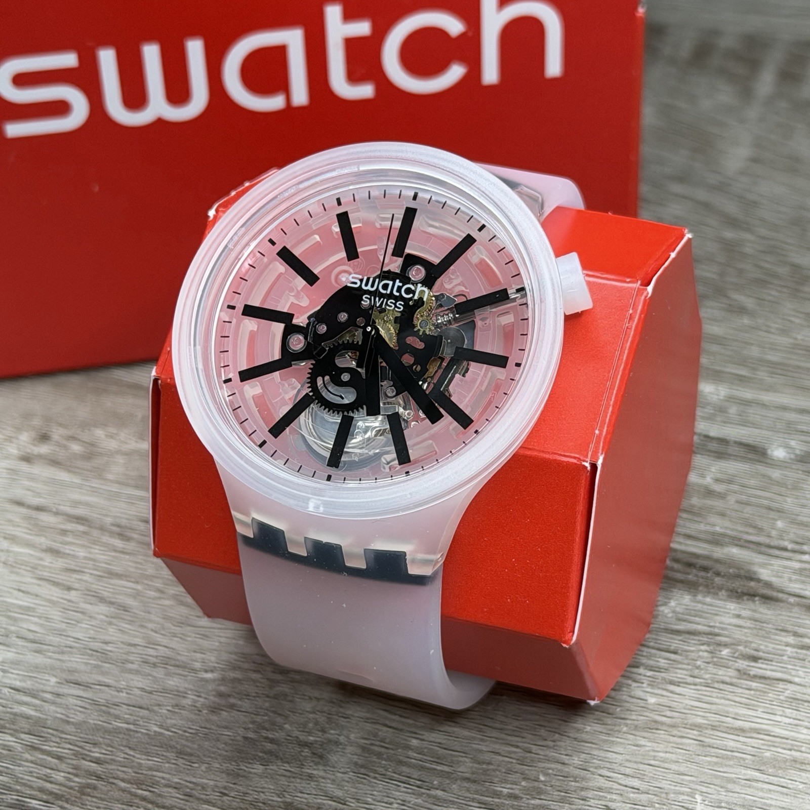 NEW✅SKELETON✅ Swatch Big Bold BLACKINJELLY Transparent Men’s Watch SO27E101