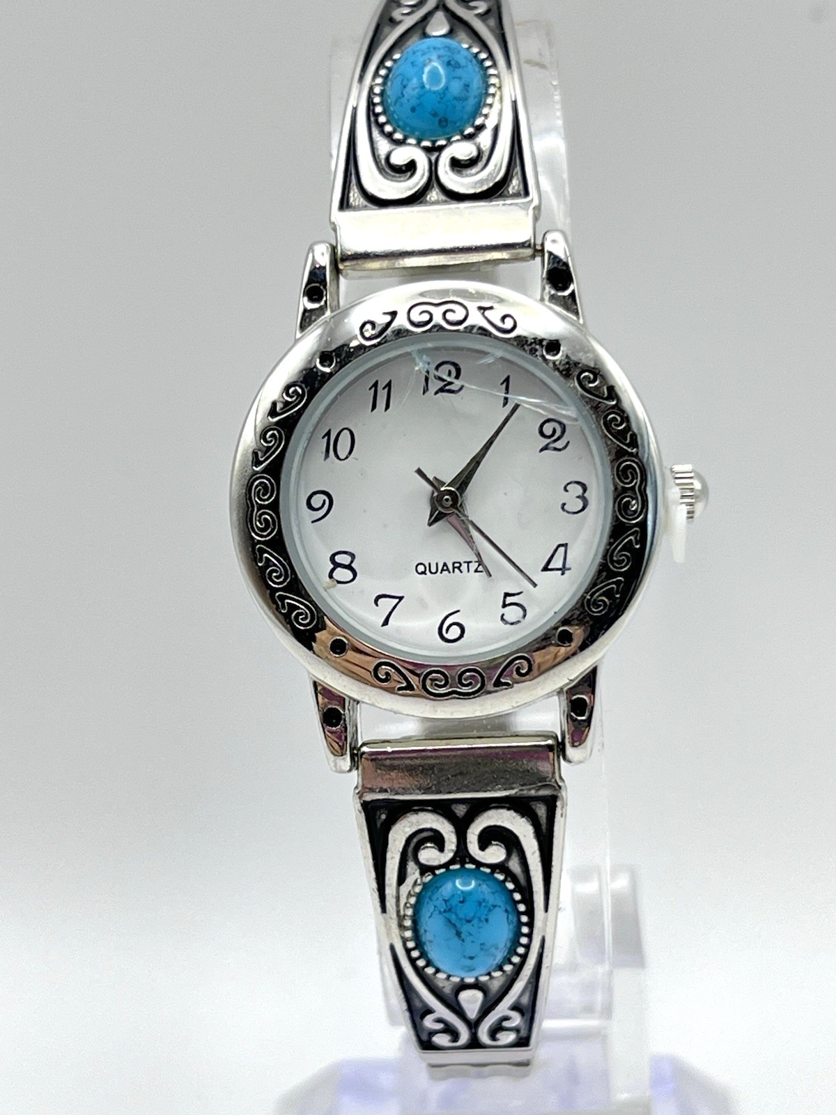 Accutime Southwestern Turquoise Style Expansion Bracelet Watch 1″ Case New Flaw