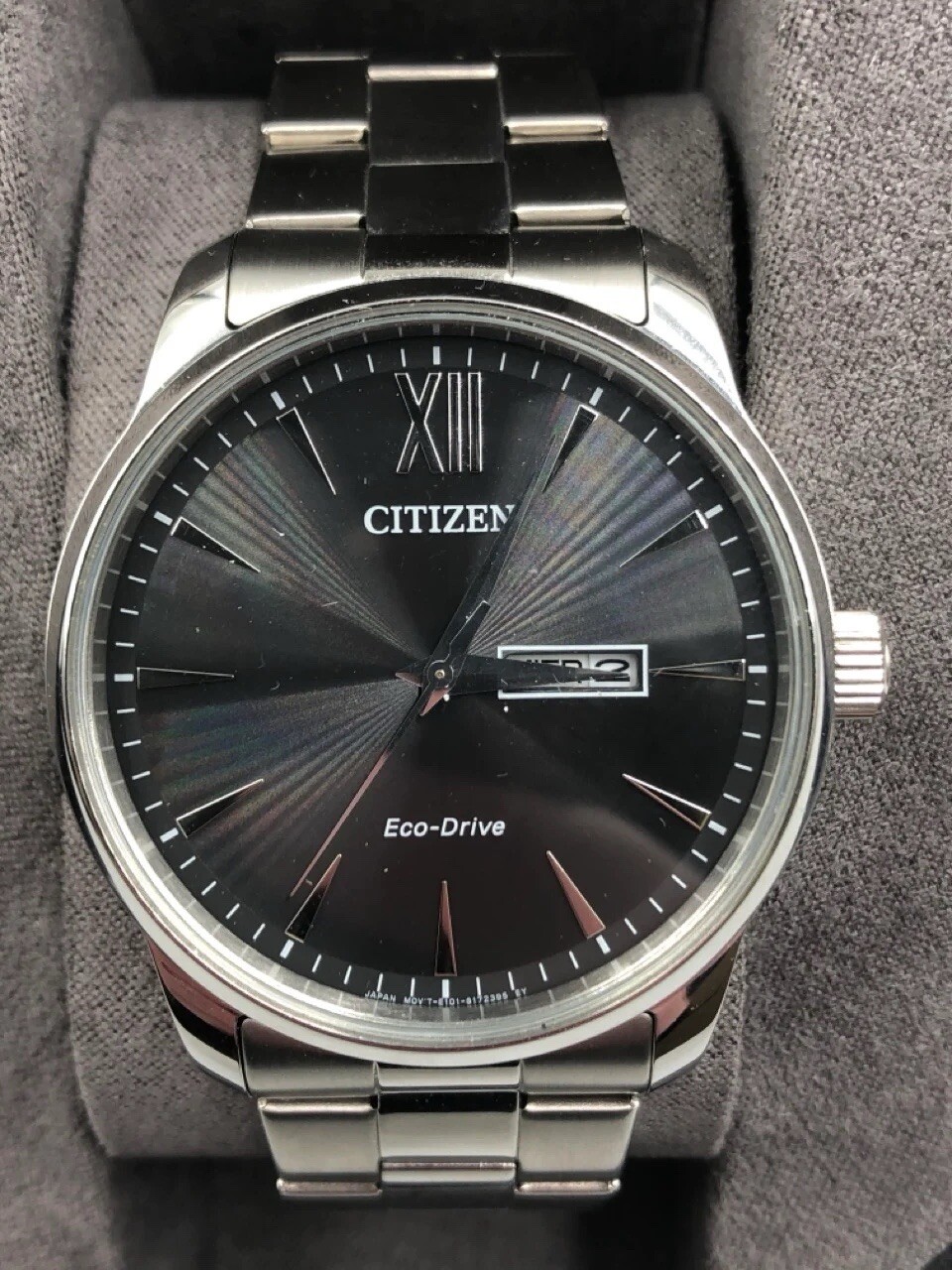 CITIZEN HERREN MENS ANALOG ECO-DRIVE ARMBANDUHR STAINLESS STEEL STRAP BLACK FACE
