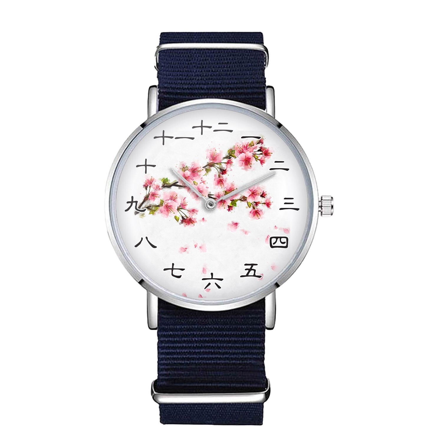 Cherry Blossom Sakura Watch, Japanese Kanji Numbers, Elegant Floral Unisex Gift