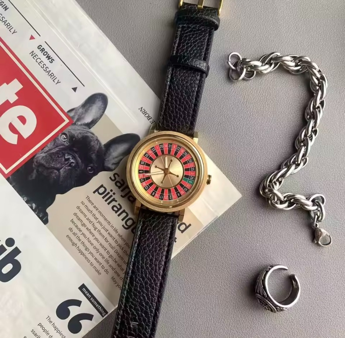 Roulette Rotating Dial Watch Casino Poker Spinning Quartz Y2K Men’s Metal Watch