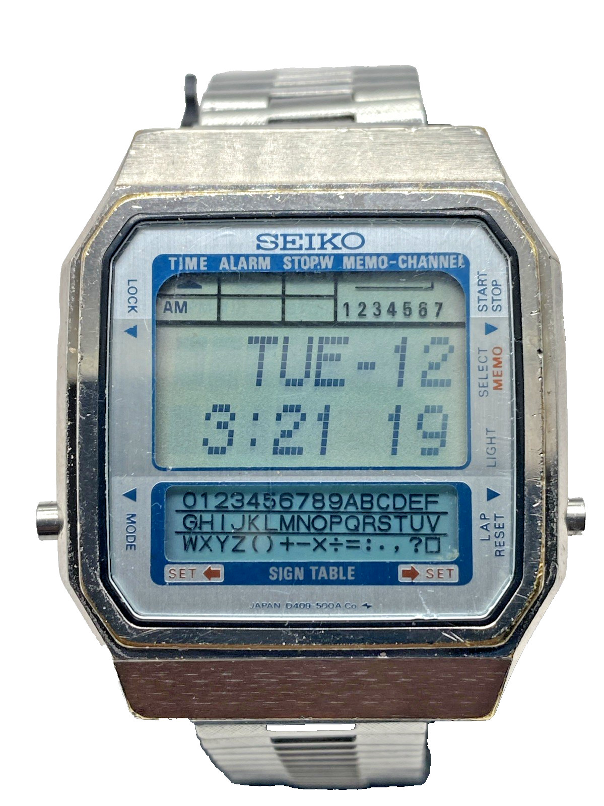 1985 Seiko Watch D409-5000 Sign Table Silver Digital LCD Not working Parts Only
